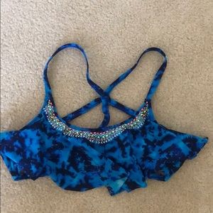PINK blue ruffled swim top